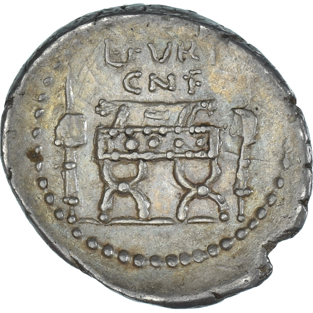 Pièce de monnaie,
L. Furius Brocchus,
Denier