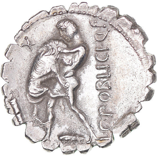Pièce de monnaie,
C. Poblicius Qf,
Denier Serratus