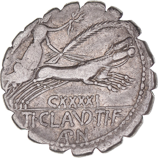 Pièce de monnaie,
Ti. Claude Ti. f. Ap. n. Néron,
Denier Serratus