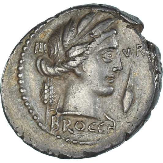 Pièce de monnaie, 
  
  L. Furius Brocchus, 
  
  Denier