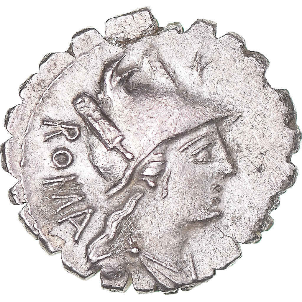 Pièce de monnaie, 
  
  C. Poblicius Qf, 
  
  Denier Serratus