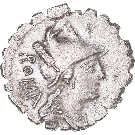 Pièce de monnaie, 
  
  C. Poblicius Qf, 
  
  Denier Serratus