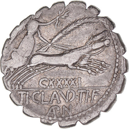 Pièce de monnaie, 
  
  Ti. Claude Ti. f. Ap. n. Néron, 
  
  Denier Serratus